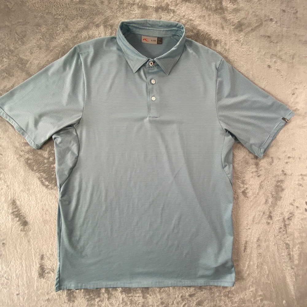 KJUS Soren Stripe Polo Mens 52 L Blue White Short Sleeve Golf‎ Shirt Casual
